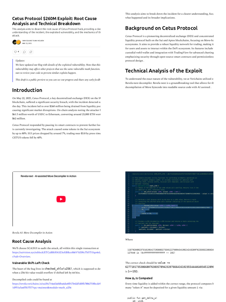 Cetus Protocol $260M Exploit Analysis | PDF | Applications Of ...