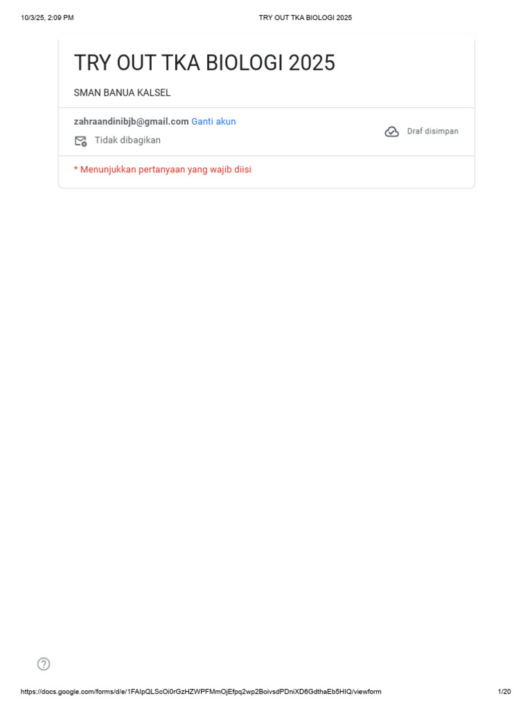 Try Out TKA Biologi 2025 SMAN Banua | PDF