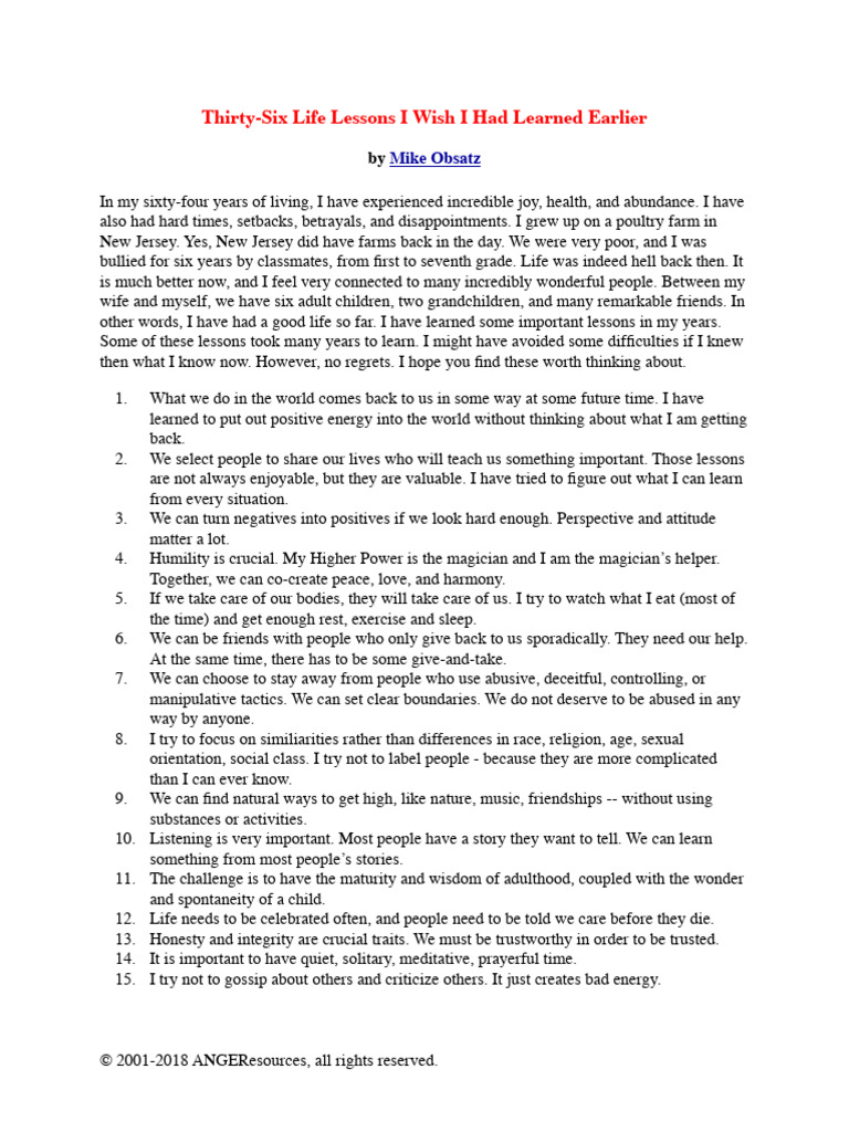36 Life Lessons | PDF | Psychology | Psychological Concepts