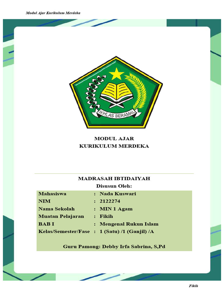 Modul Ajar Fikih: Rukun Haji Kelas 1 | PDF