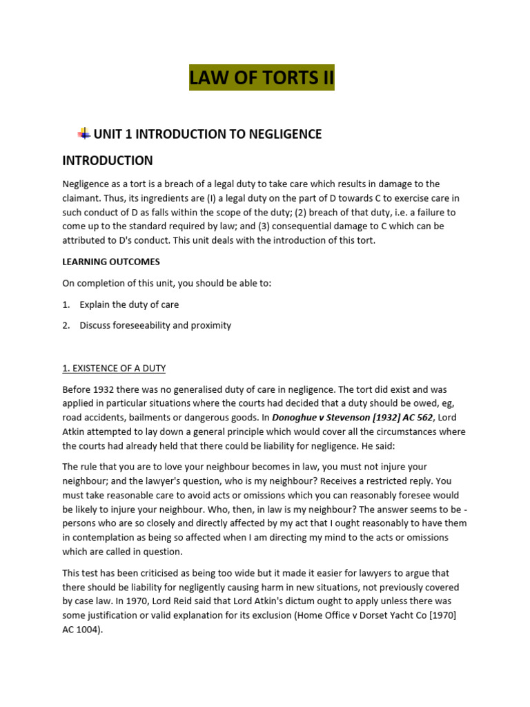 Understanding Negligence in Tort Law | PDF | Negligence | Tort