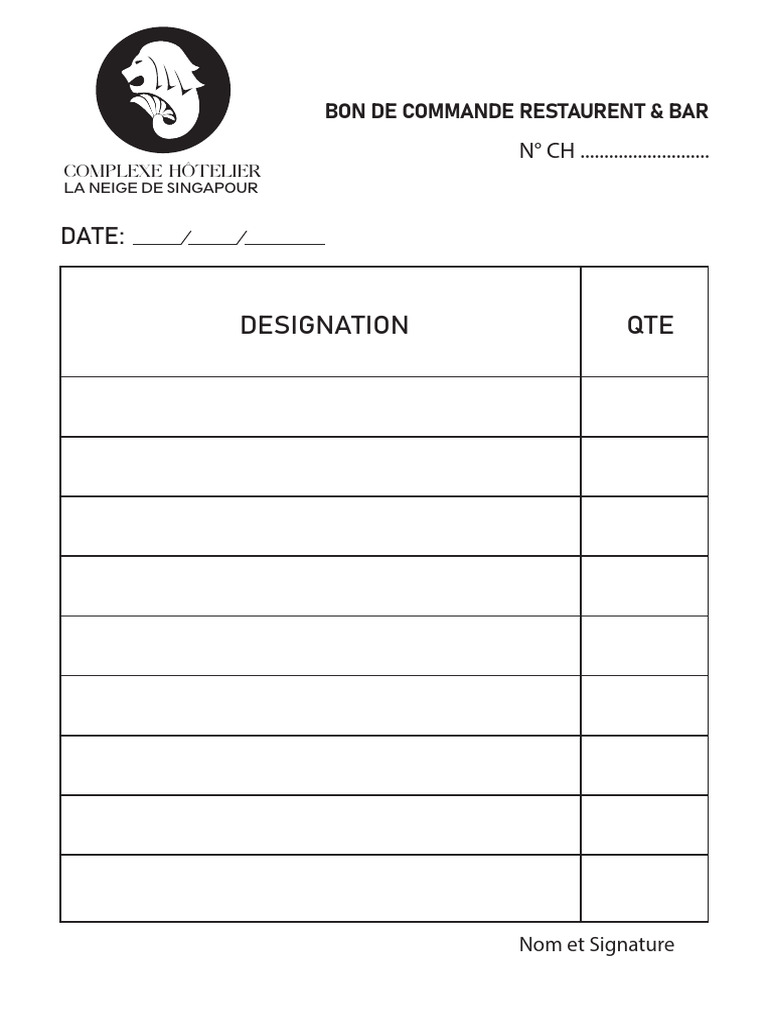 Bon de Commande Restaurant & Bar | PDF