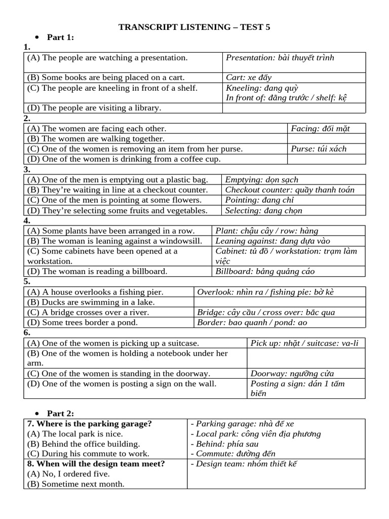 Listening Test 5 Transcript Analysis | PDF