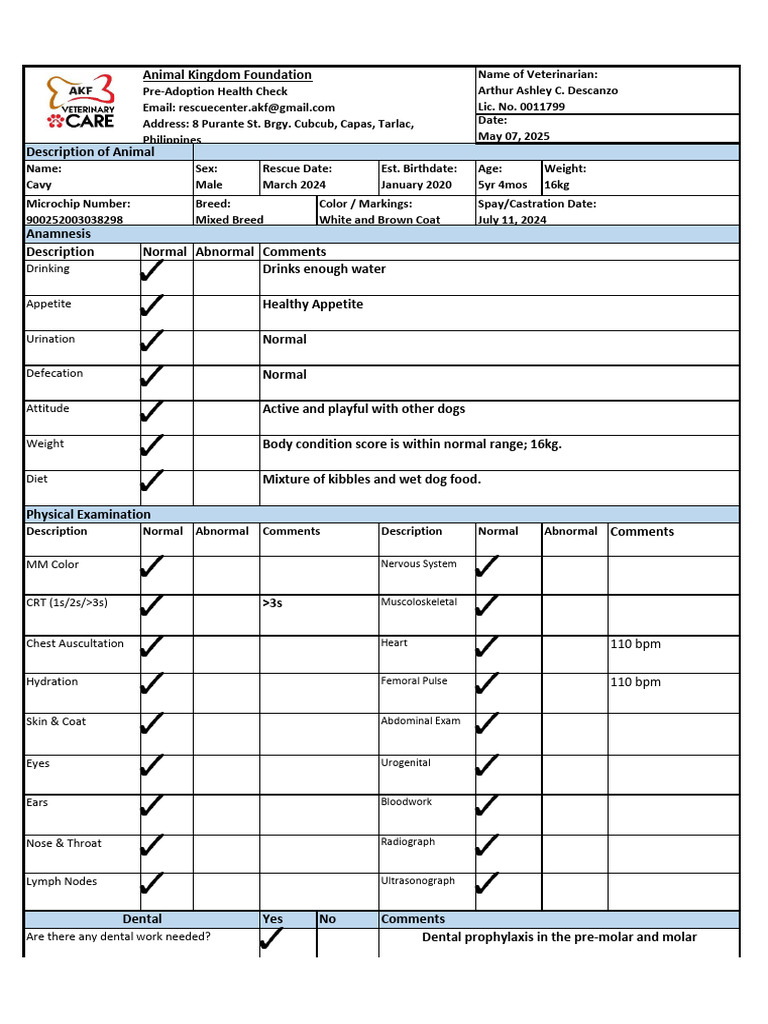 Pre-Adoption Health Check for Cavy | PDF | Medical Specialties ...