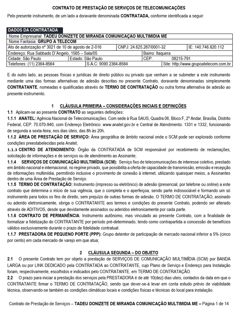 Contrato de Serviços de Telecomunicações | PDF | Internet | Endereço de IP