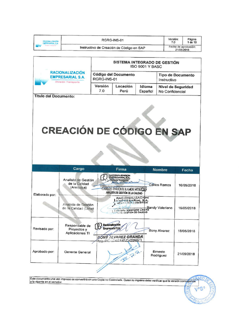 01 - RGRG-InS-01 V07 Creación de Códigos en SAP | PDF