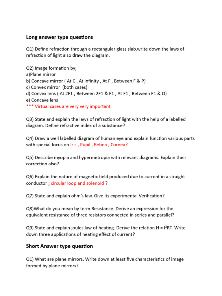 Light and Optical Phenomena Questions | PDF | Mirror | Eye