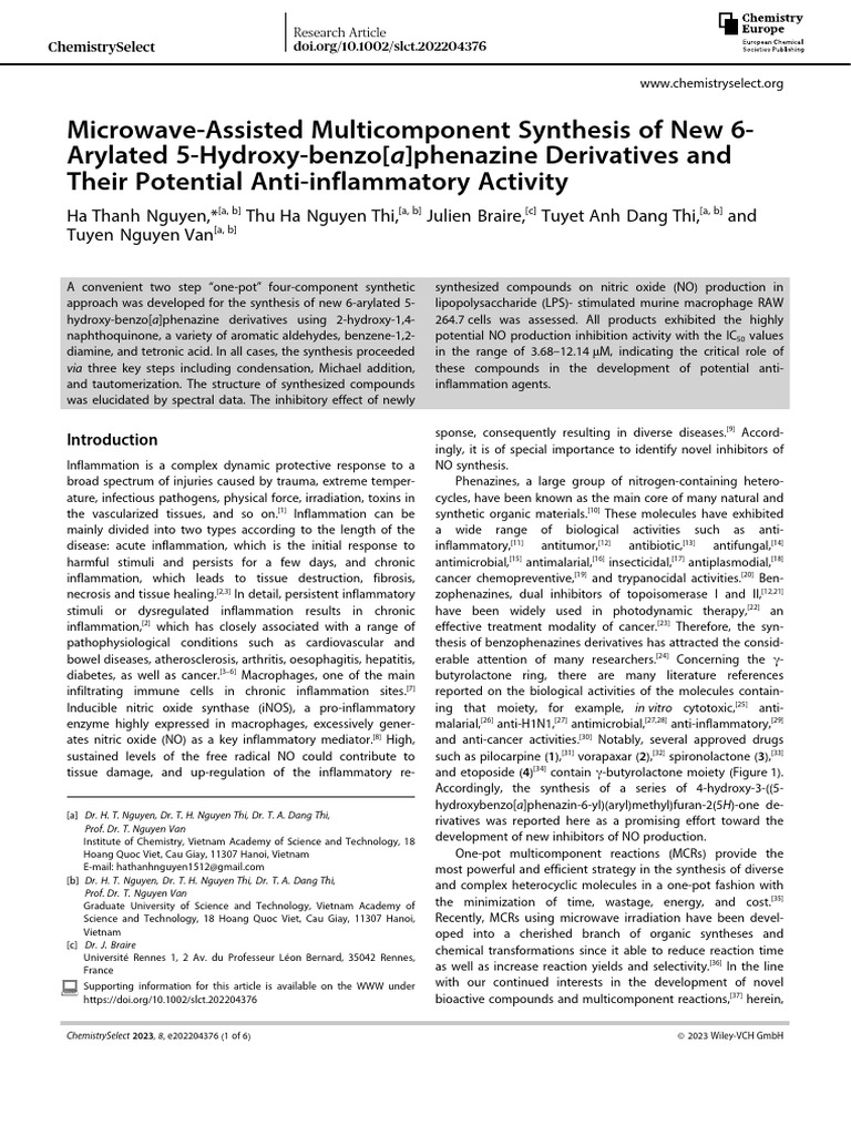 Microwave-Assisted Multicomponent Synthesis of New | PDF | Inflammation ...