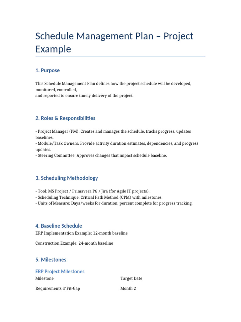Project Schedule Management Plan Guide | PDF
