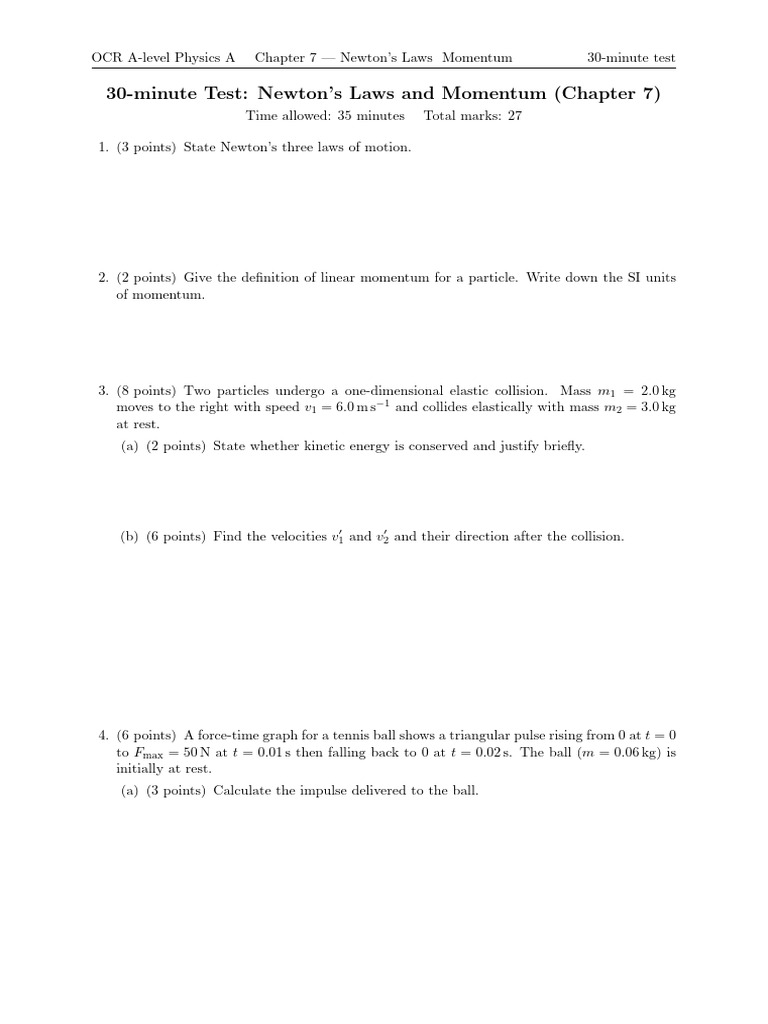 Newton's Laws & Momentum Test Guide | PDF | Momentum | Force