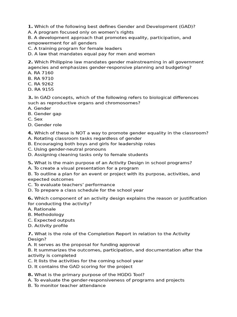 Gender and Development Concepts Quiz | PDF