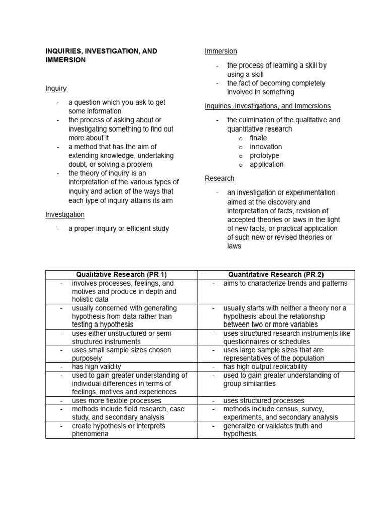 Inquiry, Investigation, and Immersion Guide | PDF | Hypothesis ...