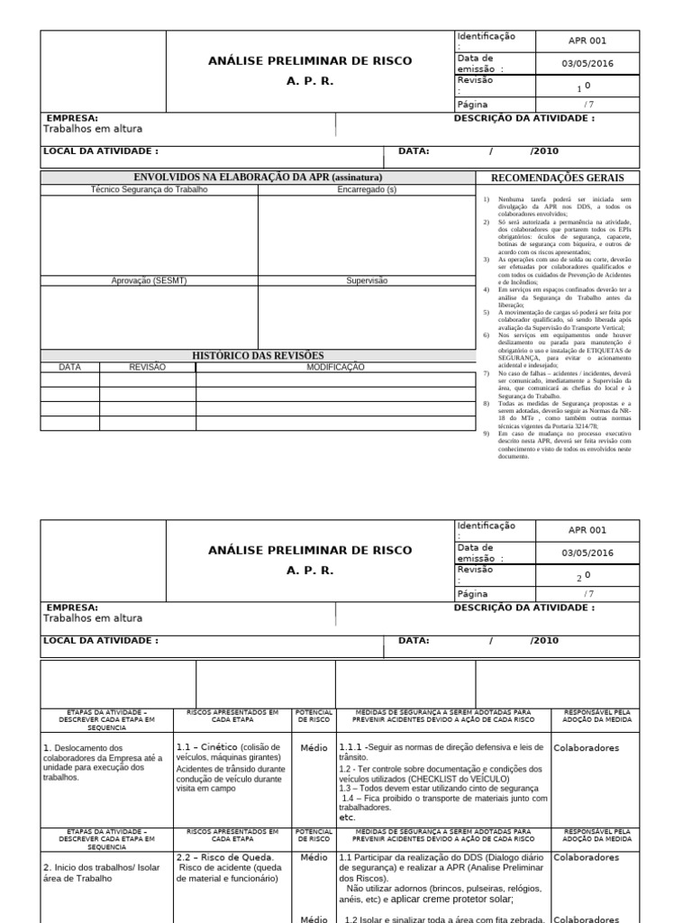 Análise de Risco em Trabalhos em Altura | PDF | Segurança e saúde ...