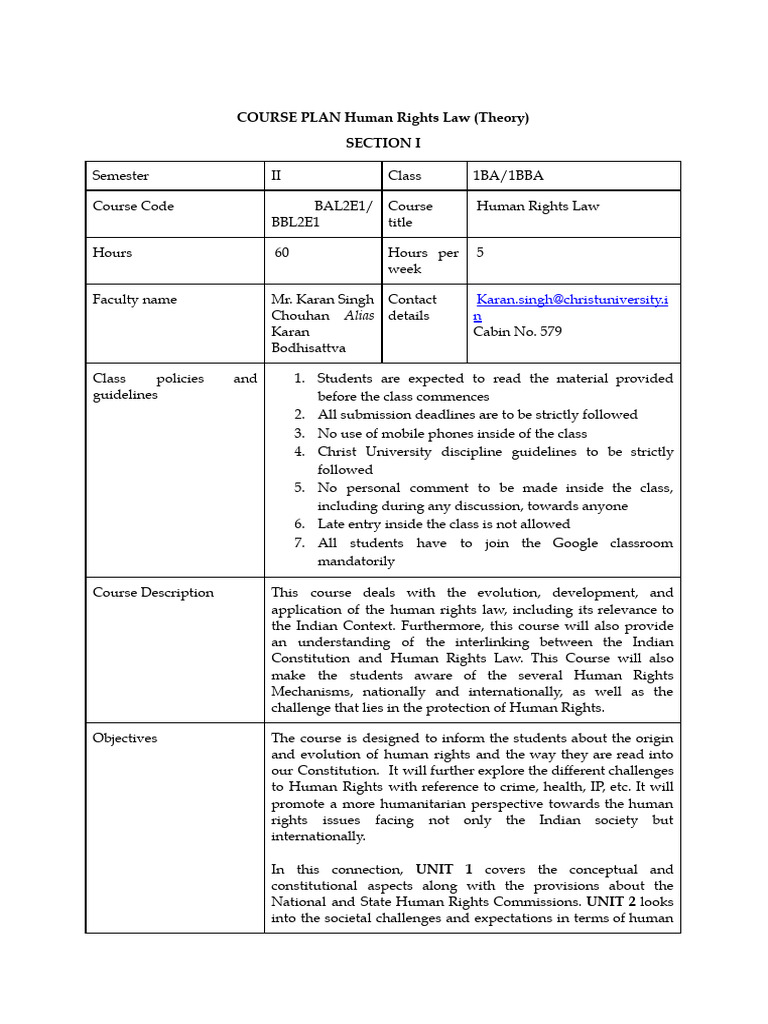 COURSE PLAN Human Rights | PDF | Human Rights | Rights
