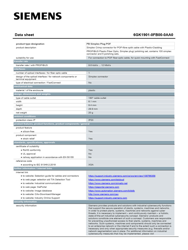 Simplex POF Connector Data Sheet | PDF | Electrical Connector | Computing