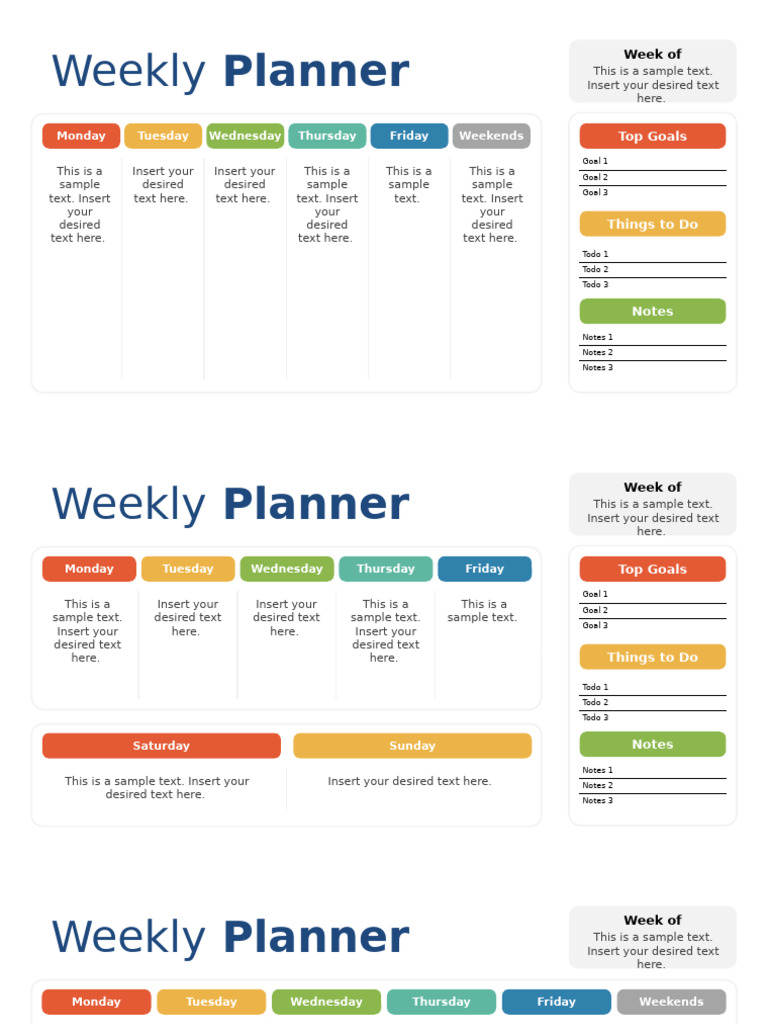 Weekly Planner Template for Goals | PDF | Workweek And Weekend