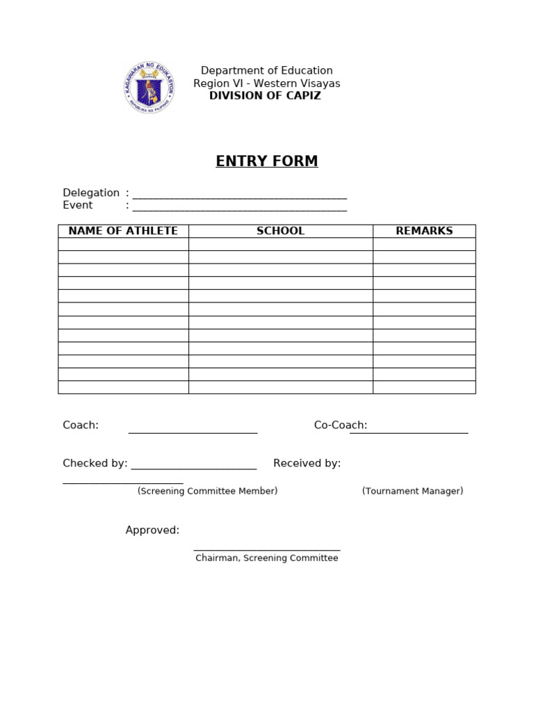 Capiz Division Athlete Entry Form | PDF