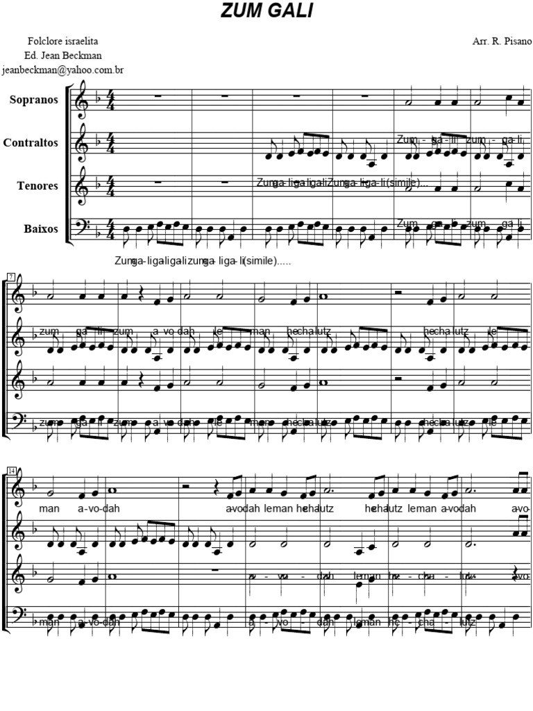 Zum Gali Gali 4v (Arr. R. Pisano) | PDF