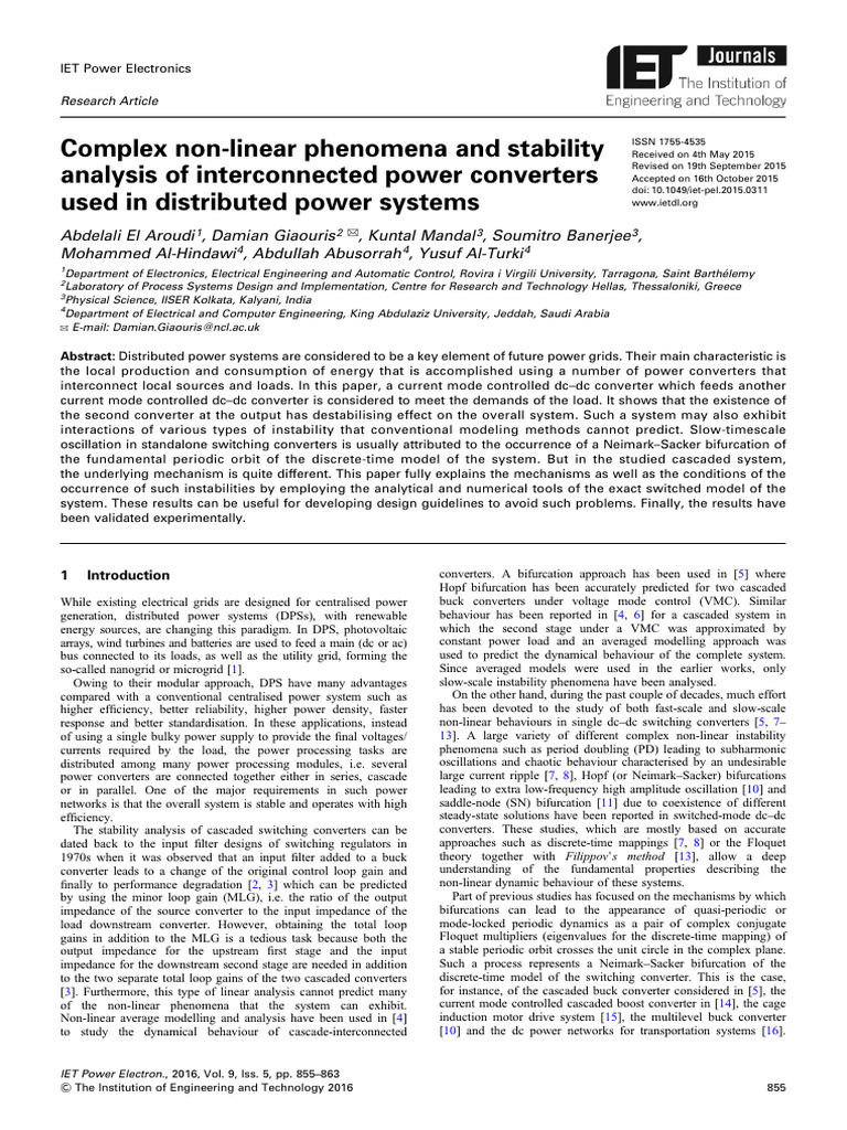 Complex Non-Linear Phenomena and Stability Analysis of Interconnected ...