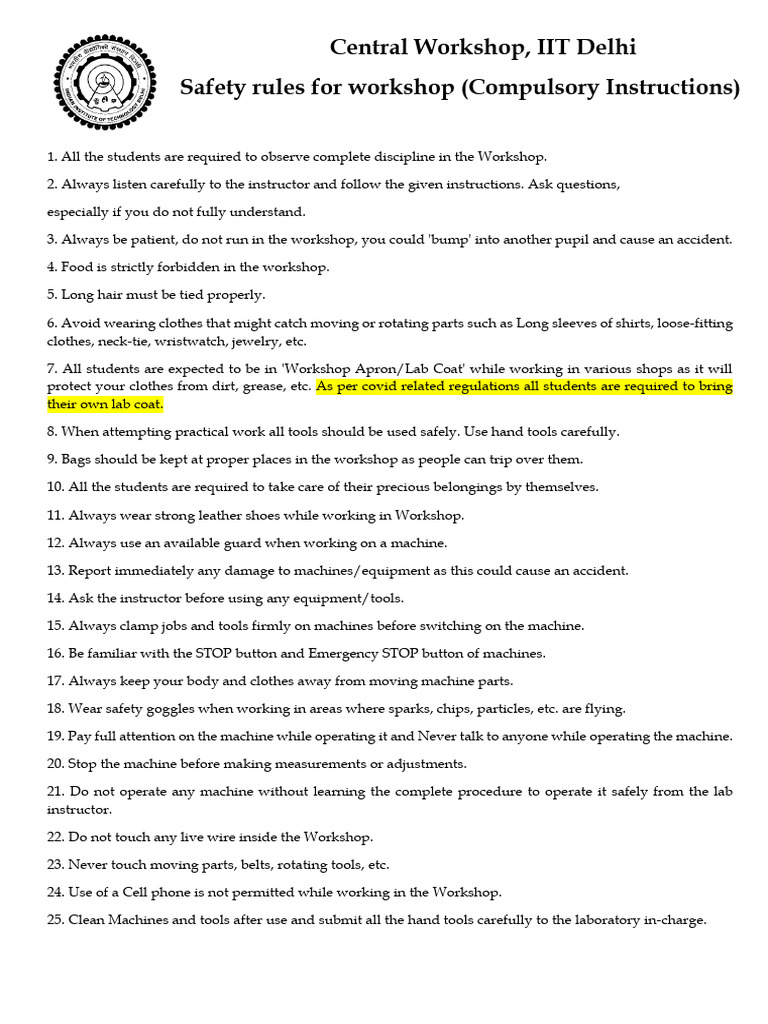 Workshop Safety Rules and Guidelines | PDF | Grinding (Abrasive Cutting ...