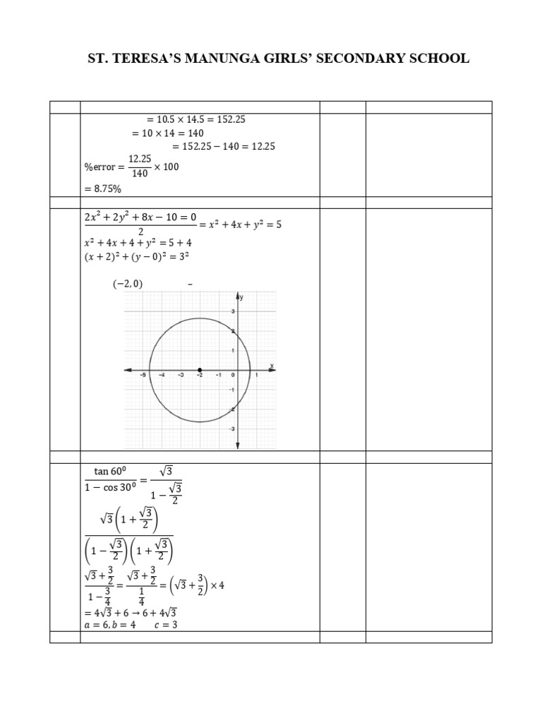 St. Teresa's Secondary School Math Test Marking Scheme | PDF ...