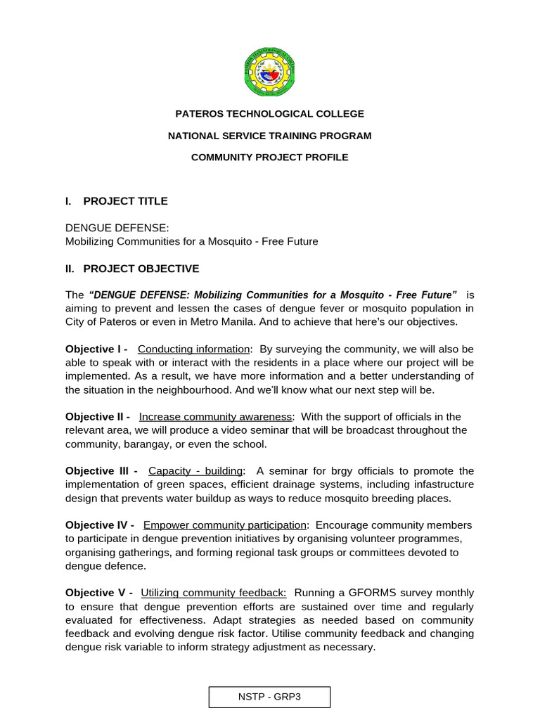 Dengue Defense Community Project Profile | PDF | Community | Metro Manila