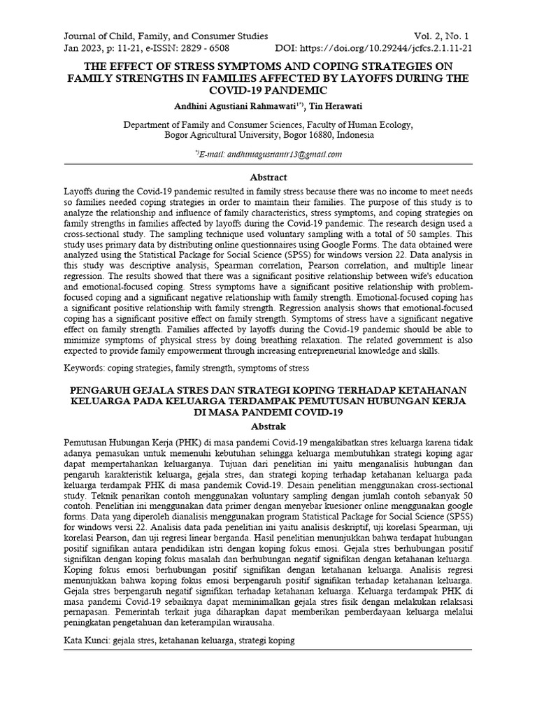 The Effect of Stress Symptoms and Coping Strategies On Family Strengths ...