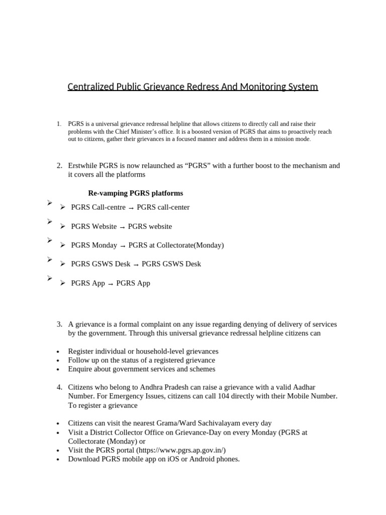 Centralized Public Grievance Redress and Monitoring System | PDF