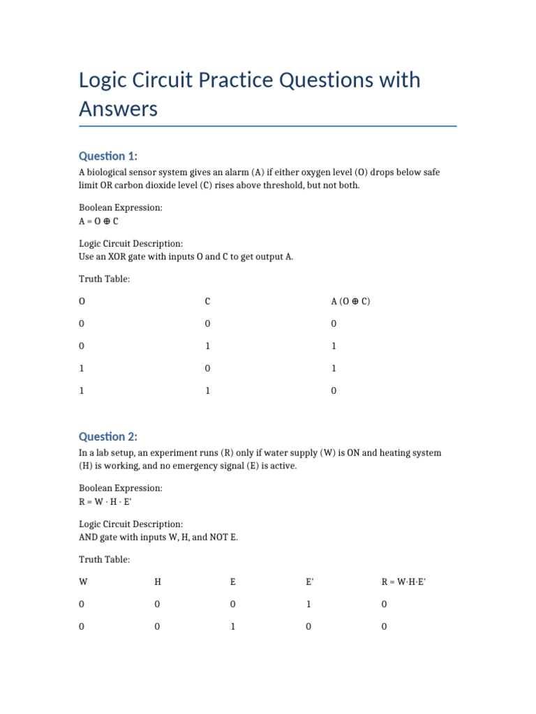 Logic Circuit Practice Answers | PDF