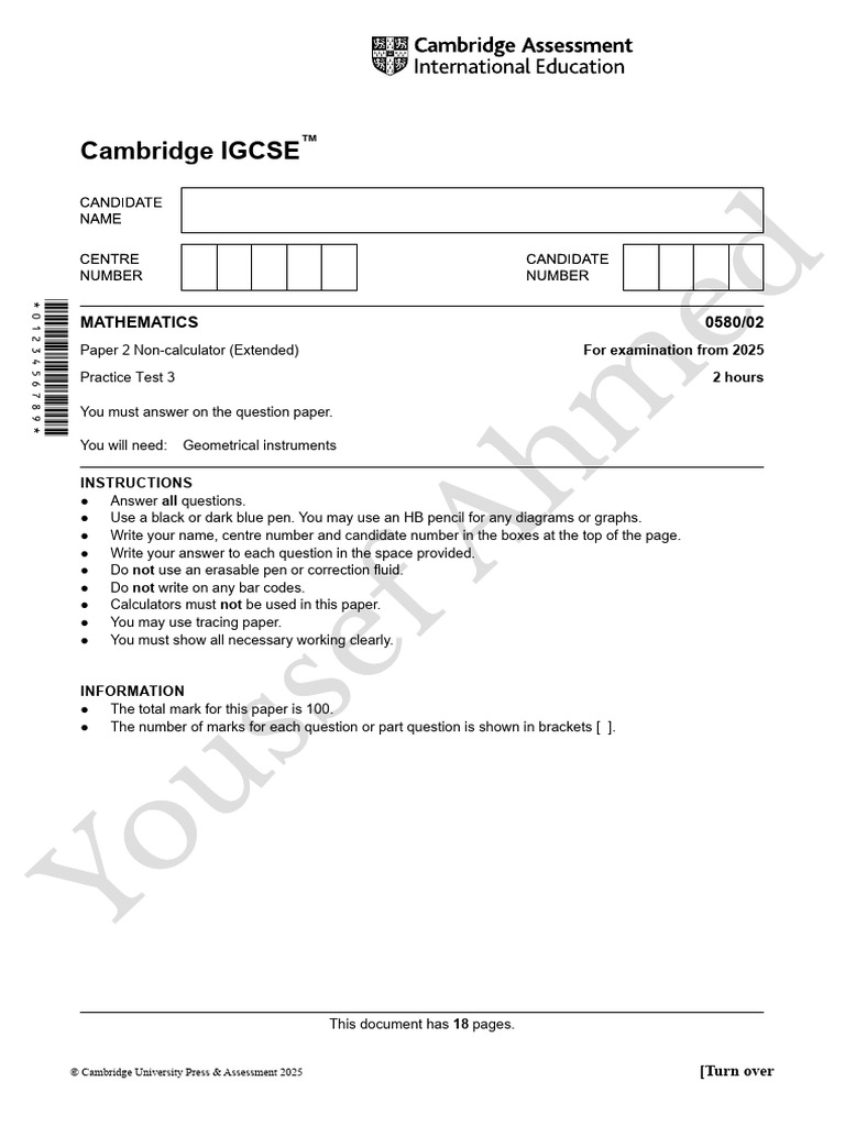 Cambridge IGCSE Mathematics Practice Test | PDF | Area | Sphere