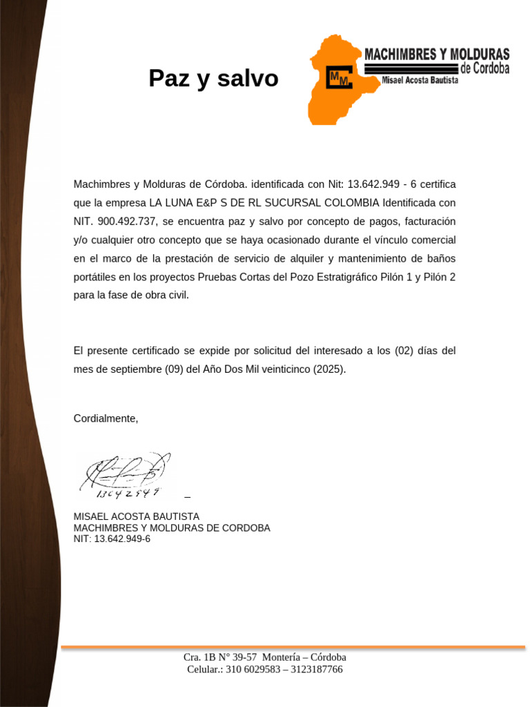 Certificado de Paz y Salvo 2025 | PDF