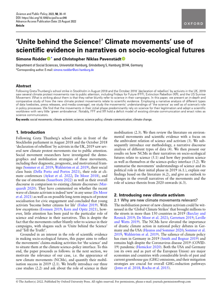 Unite Behind The Science!' Climate Movements' Use of Scientific ...