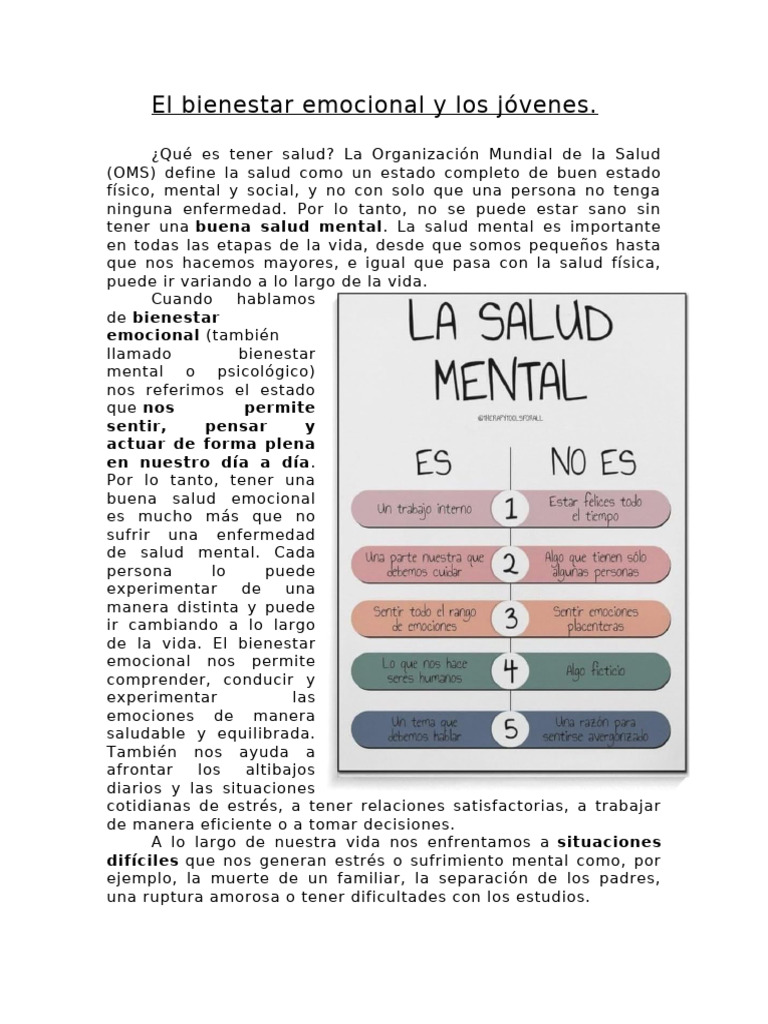 Bienestar emocional en jóvenes hoy | PDF | Salud mental | Las emociones