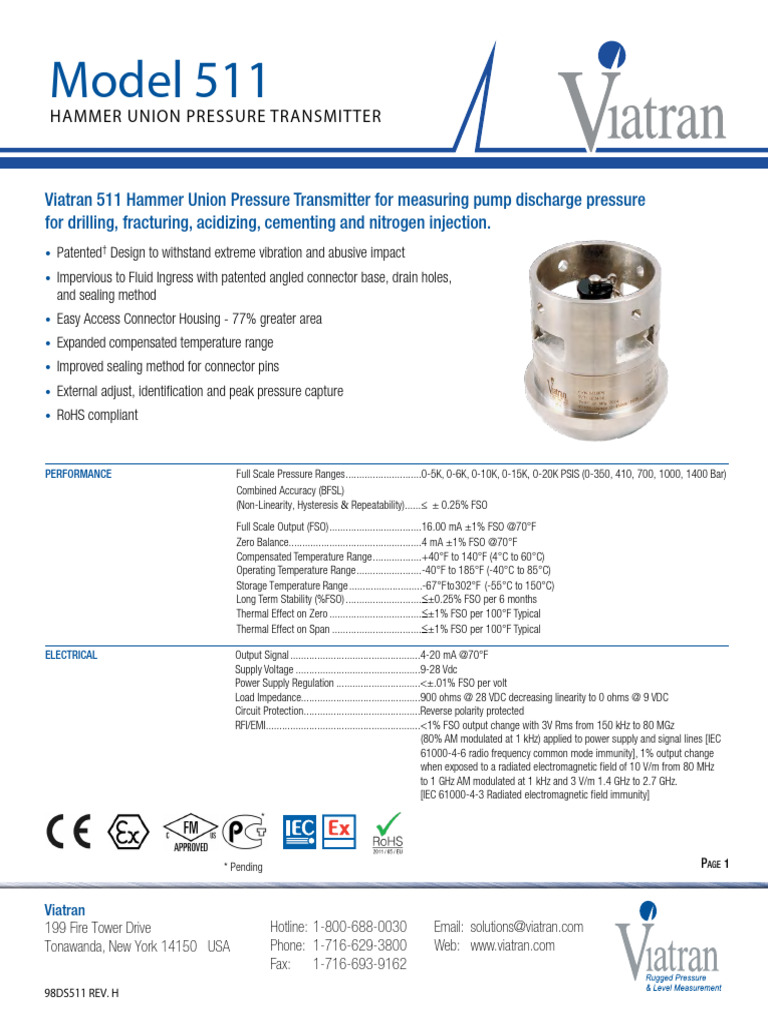 Viatran Model 511 | PDF | Pressure Measurement | Electrical Engineering