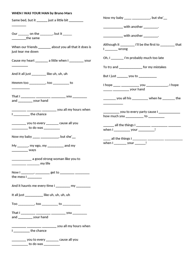 When I Was Your Man by Bruno Mars 52589 | PDF