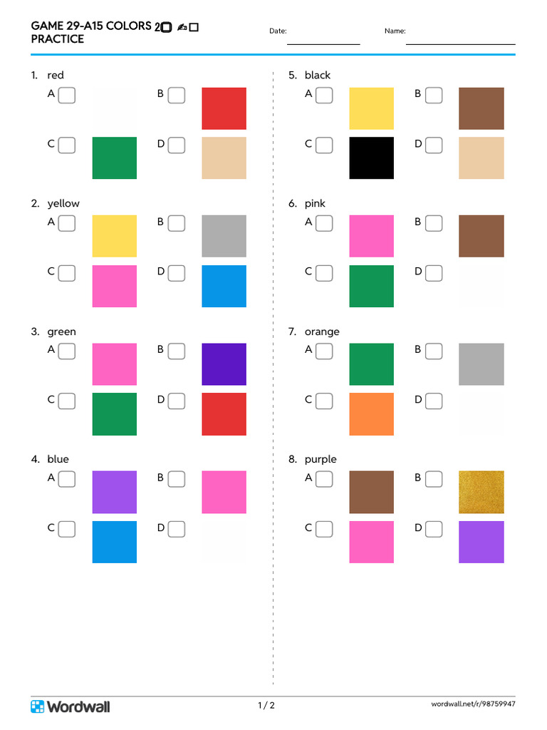 Game 29 A15 Colors 2 Practice Quiz | PDF