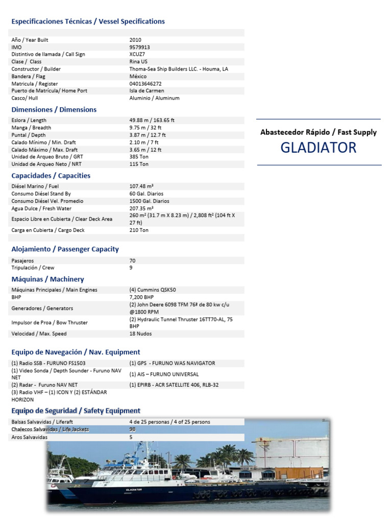 Especificaciones del Buque GLADIATOR 2010 | PDF