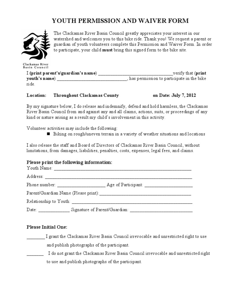 Youth Bike Ride Permission Form | PDF