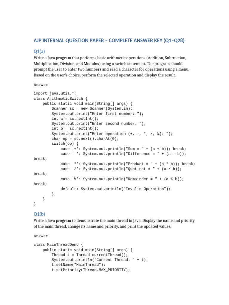 AJP Internal AnswerKey Complete the best for the best for the | PDF ...