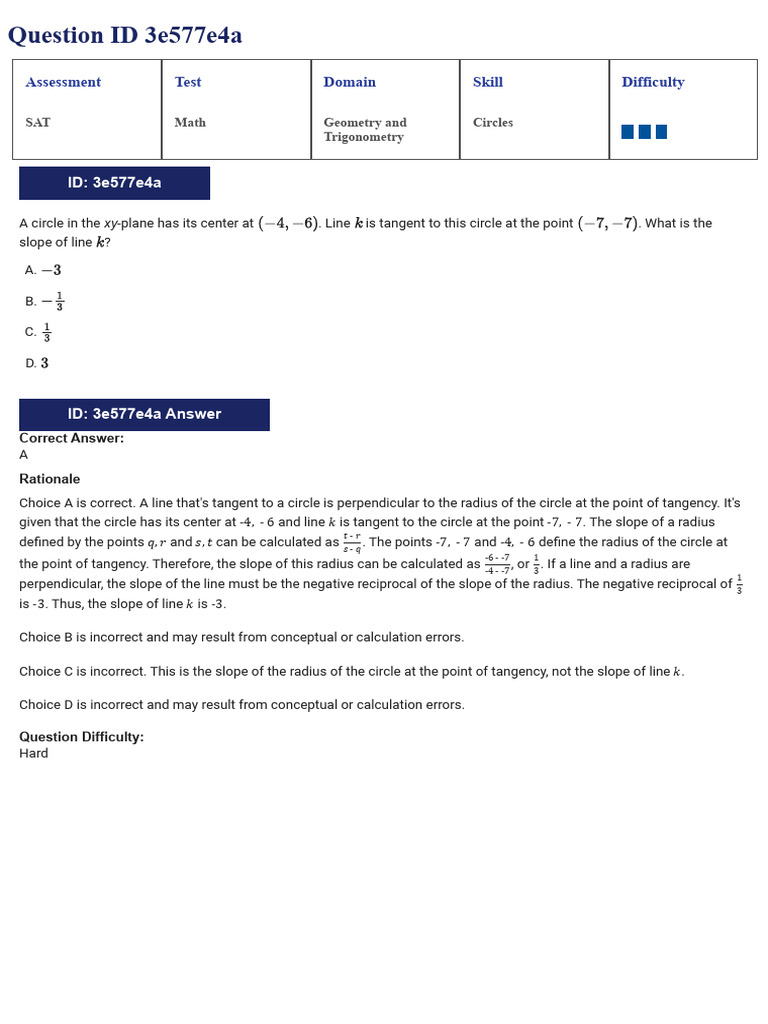 SAT Math Questions on Geometry and Probability | PDF | Sphere | Equations