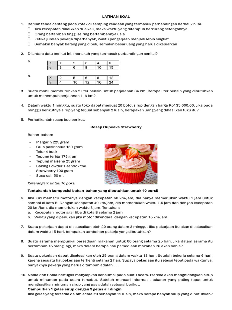 Soal Latihan Perbandingan dan Resep Kue | PDF