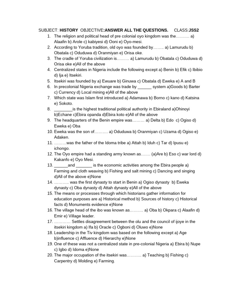 Pre-Colonial Nigeria History Quiz | PDF | West Africa | Nigeria