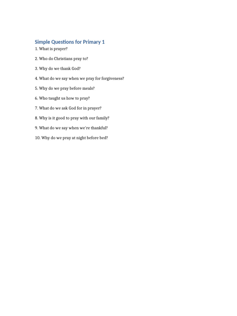 Primary 1 Prayer Questions Guide | PDF