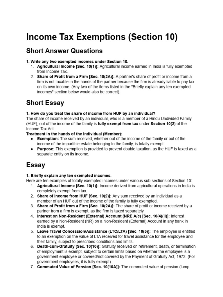 Income Tax Exemptions Under Section 10 | PDF | Tax Deduction | Taxes