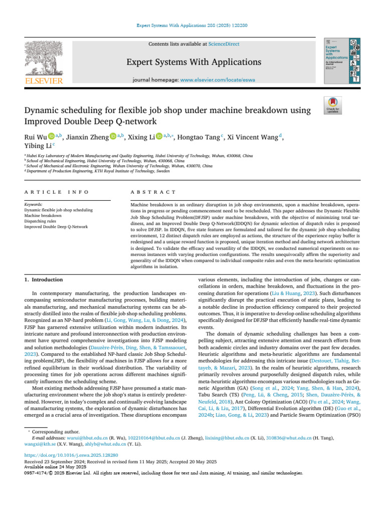 Dynamic Job Shop Scheduling with IDDQN | PDF | Mathematical ...