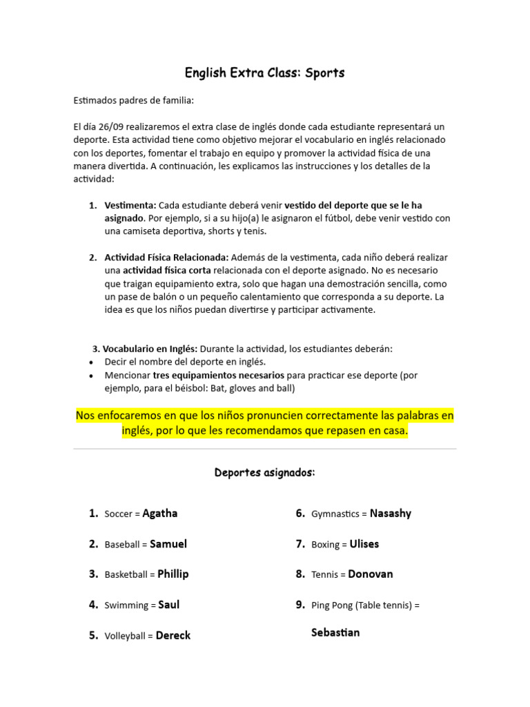 English Extra Class P1 | PDF