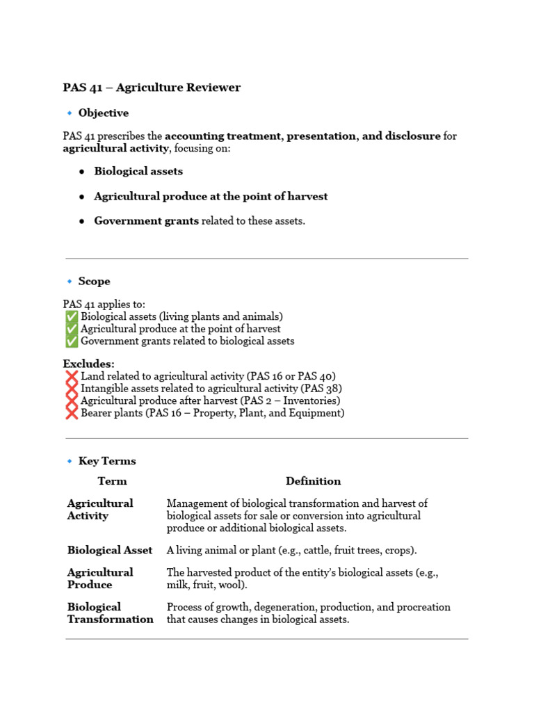 PAS 41 - Agriculture Reviewer | PDF | Fair Value | Agriculture