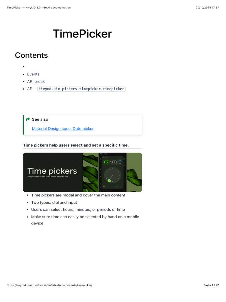 KivyMD TimePicker Documentation | PDF | System Software | Software ...