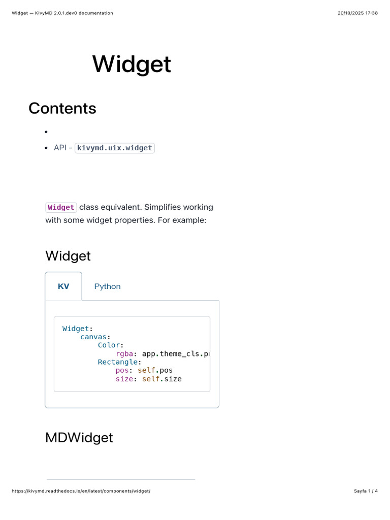 KivyMD 2.0.1 Widget Documentation | PDF