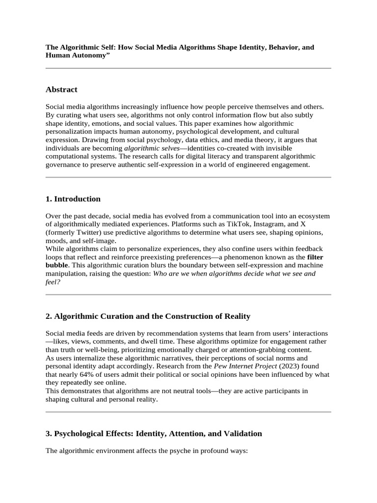 Social Media Algorithms and Identity | PDF | Social Media | Popular ...